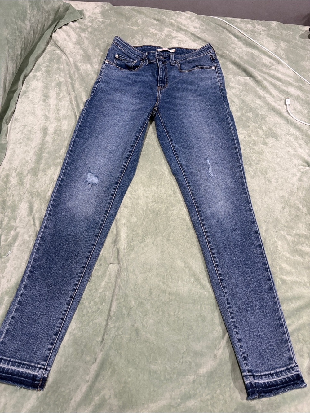 Classic Dark Blue Skinny Jeans - Slightly Distressed